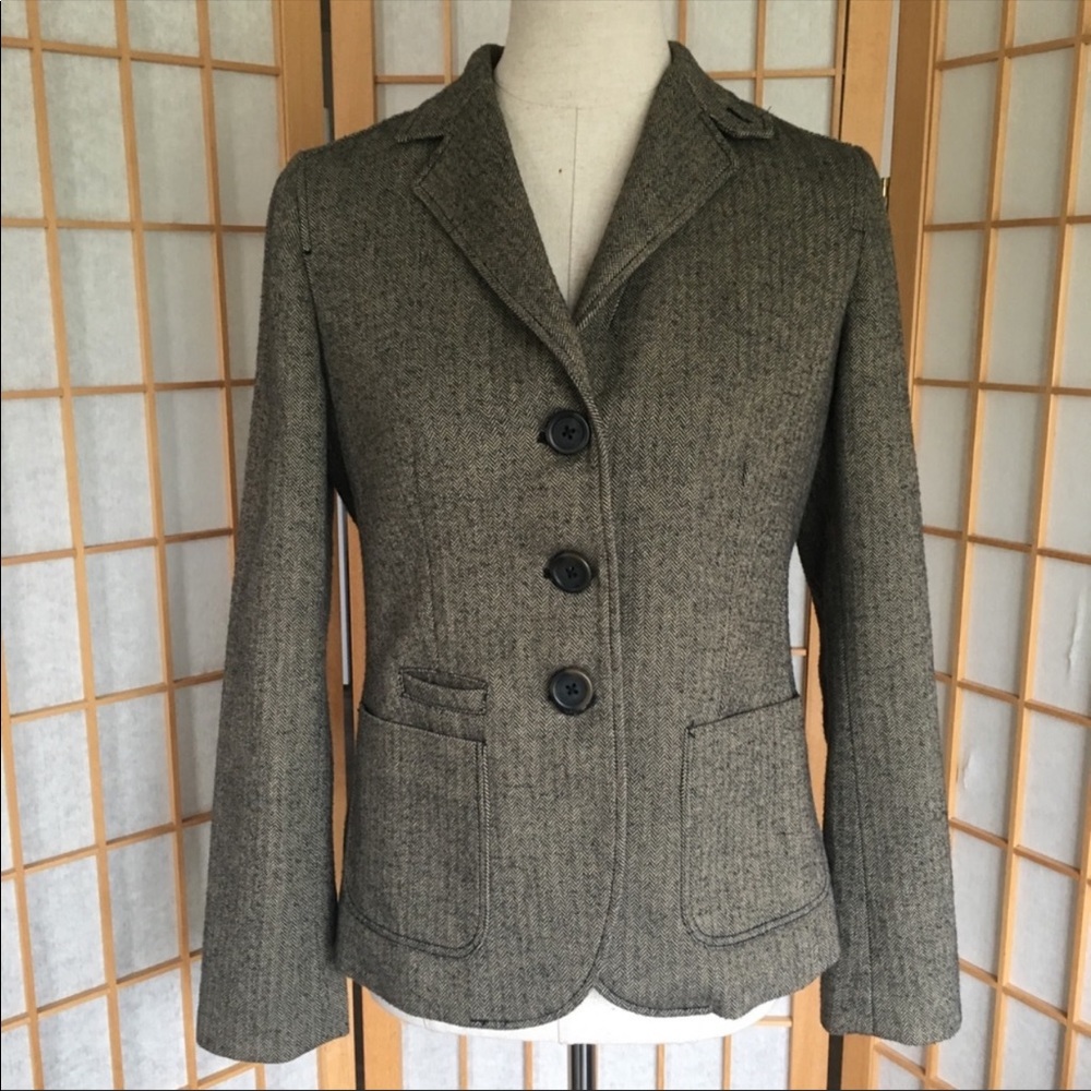 Gap Wool Blend Herringbone Pattern Blazer Sz 4 - image 2
